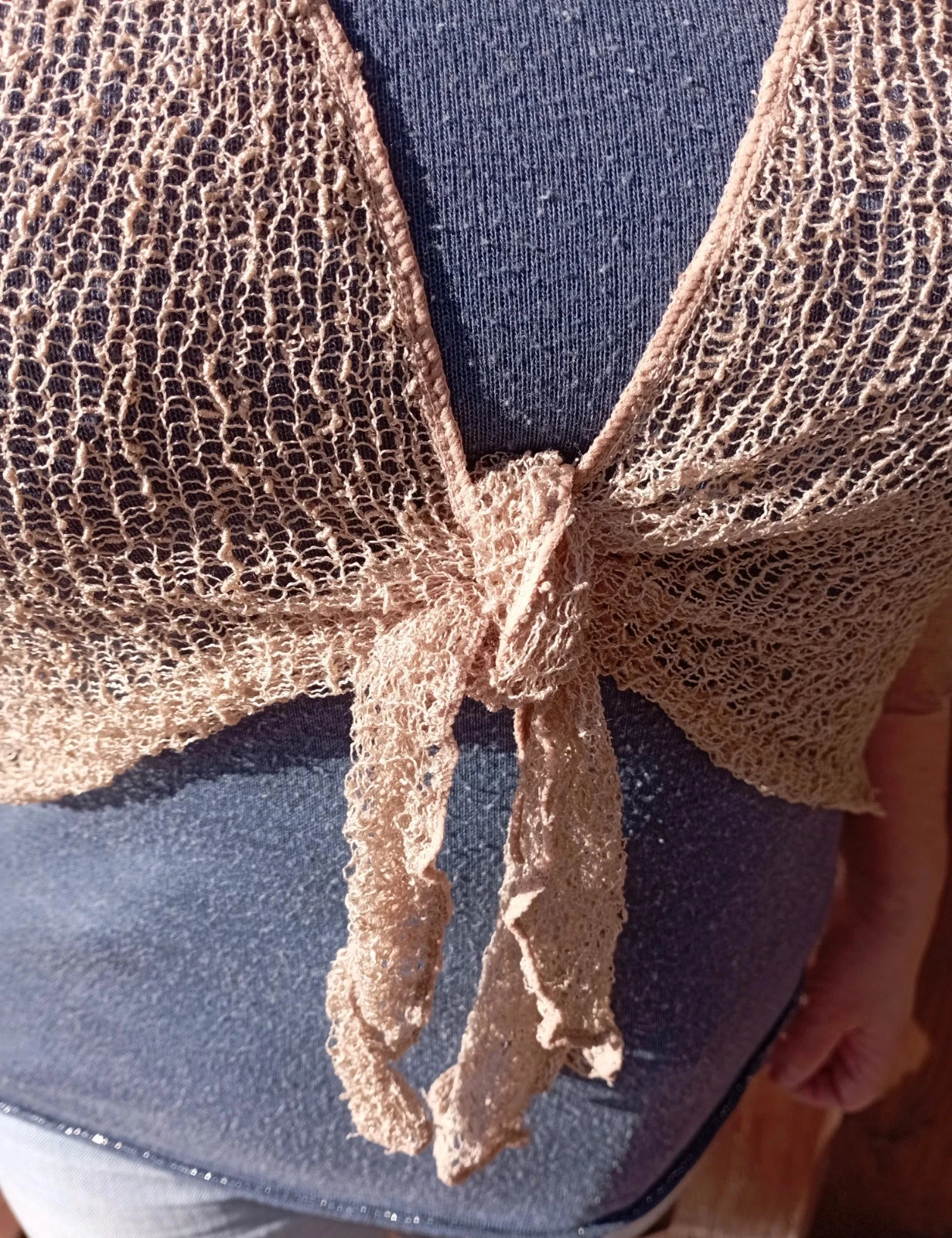 Gilet en maille crochet extensible style boléro bohème Beige – photo 3